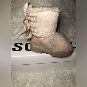 Bebe Kids Beige Boots with Logo Ribbon